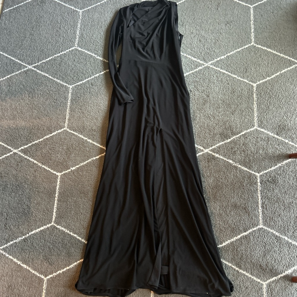 Betsy & Adam One Shoulder Black Gown